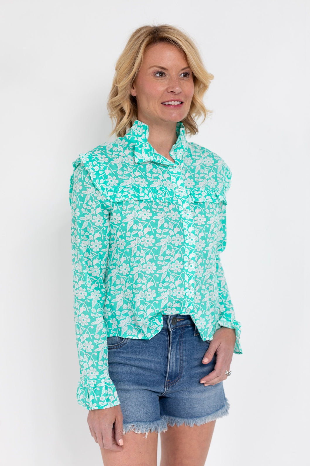 The Elizabeth Shirt in Aqua Floral