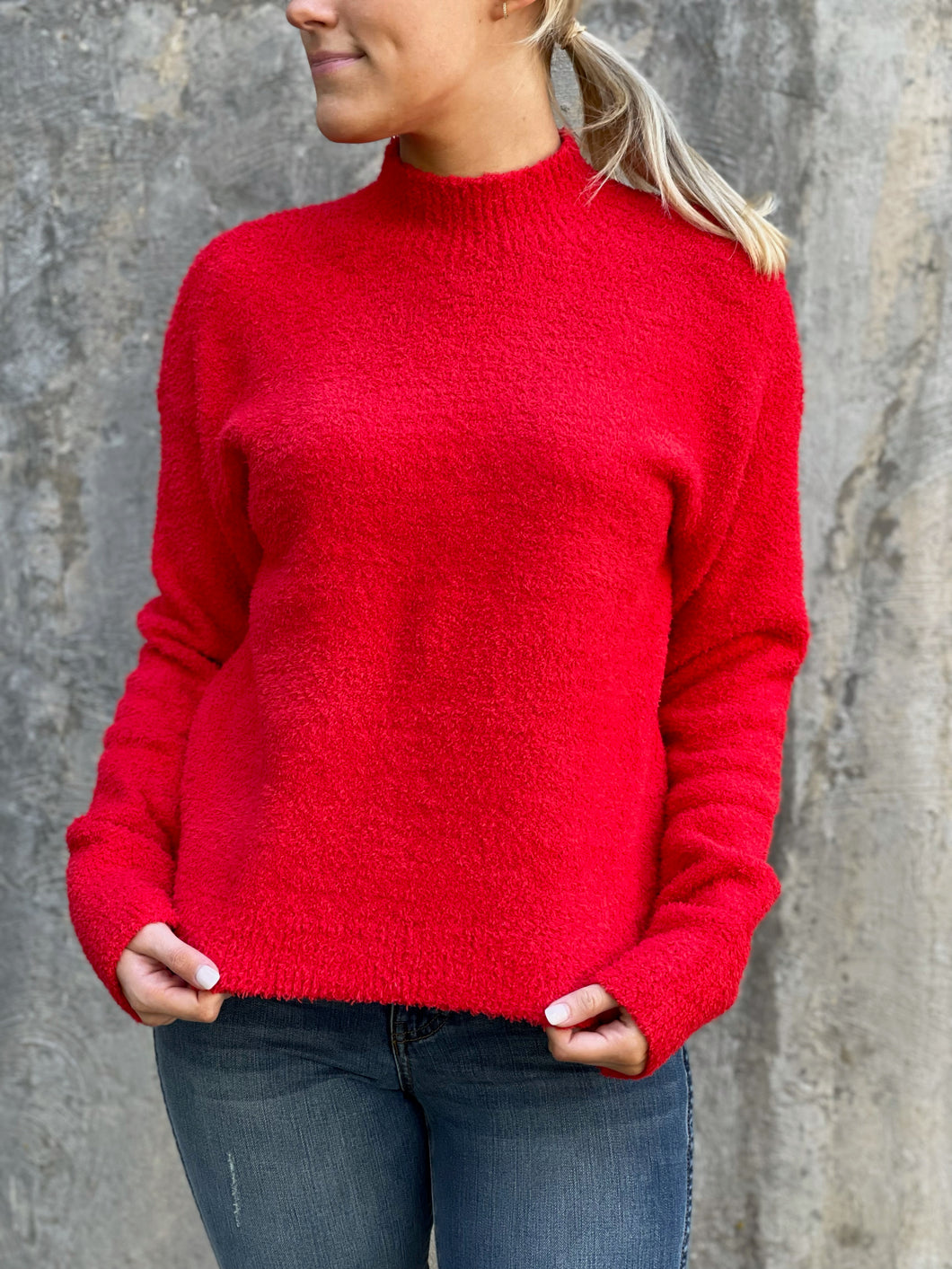 Mock Neck Sweater in Red