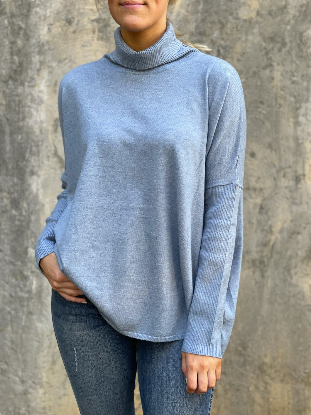 Blue Tunic Turtleneck Sweater