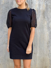 Load image into Gallery viewer, Knit Black Dress w/Sheer Sleeves
