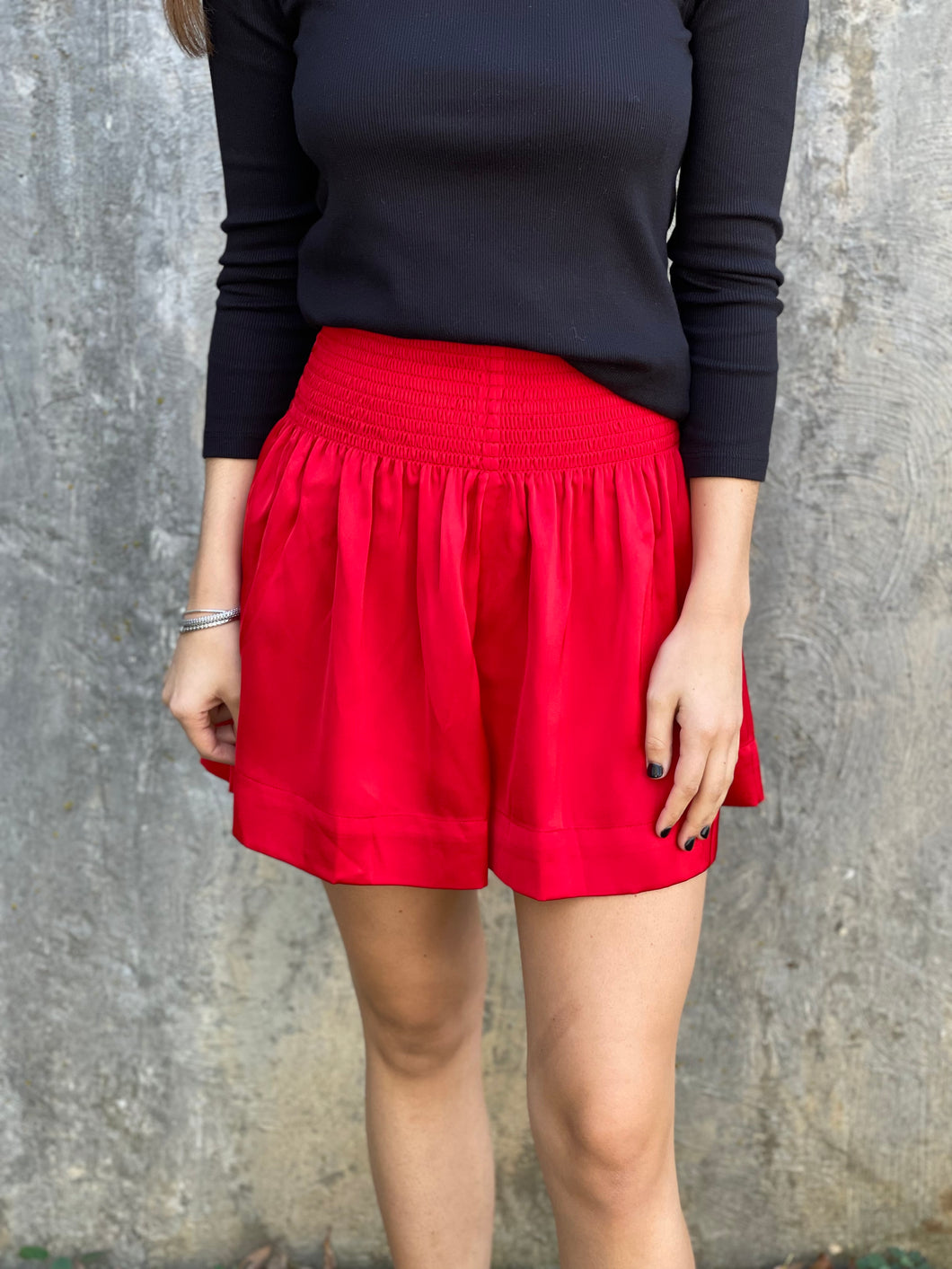 Red Olivia Smocked Waist Skort