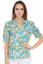 Load image into Gallery viewer, Ruffle SS Blouse in Turquoise Floral
