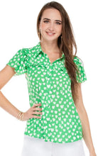 Load image into Gallery viewer, Ruffle Trimmed Blouse in Green Heart
