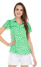 Load image into Gallery viewer, Ruffle Trimmed Blouse in Green Heart
