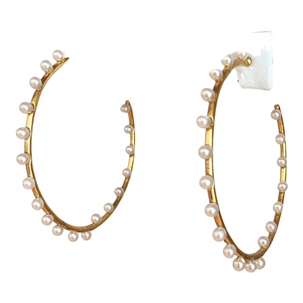 Thin Gold Hoop with Tiny Pearls