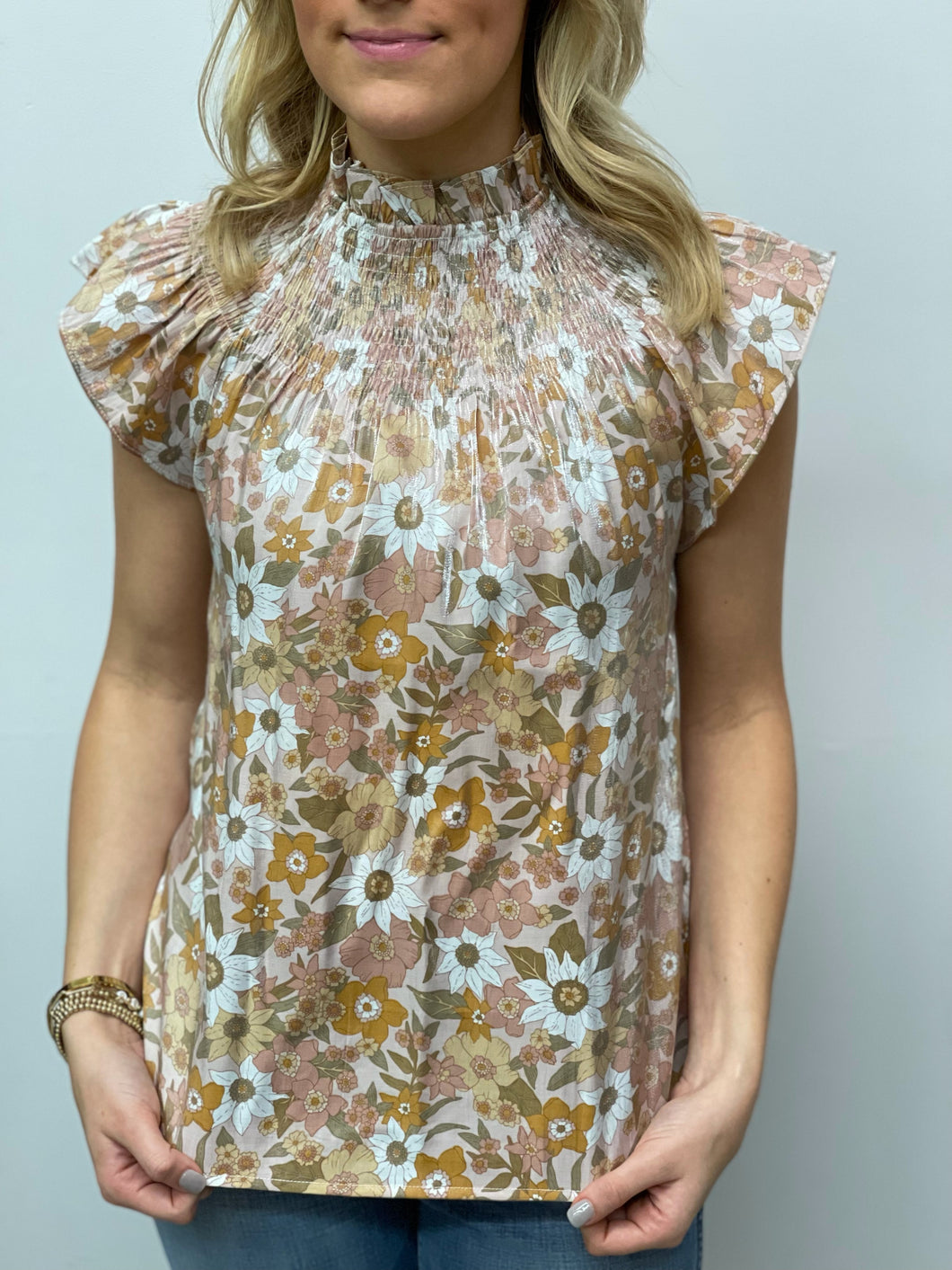 Rose Floral Smocked Blouse