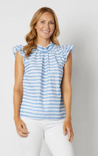 Load image into Gallery viewer, Blue Stripe Flutter Sleeve Top
