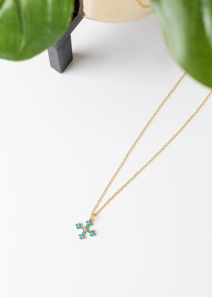 Gold Necklace w/Turquoise Cross