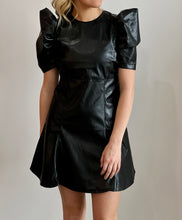 Load image into Gallery viewer, Black Faux Leather Puff Sleeve Dress

