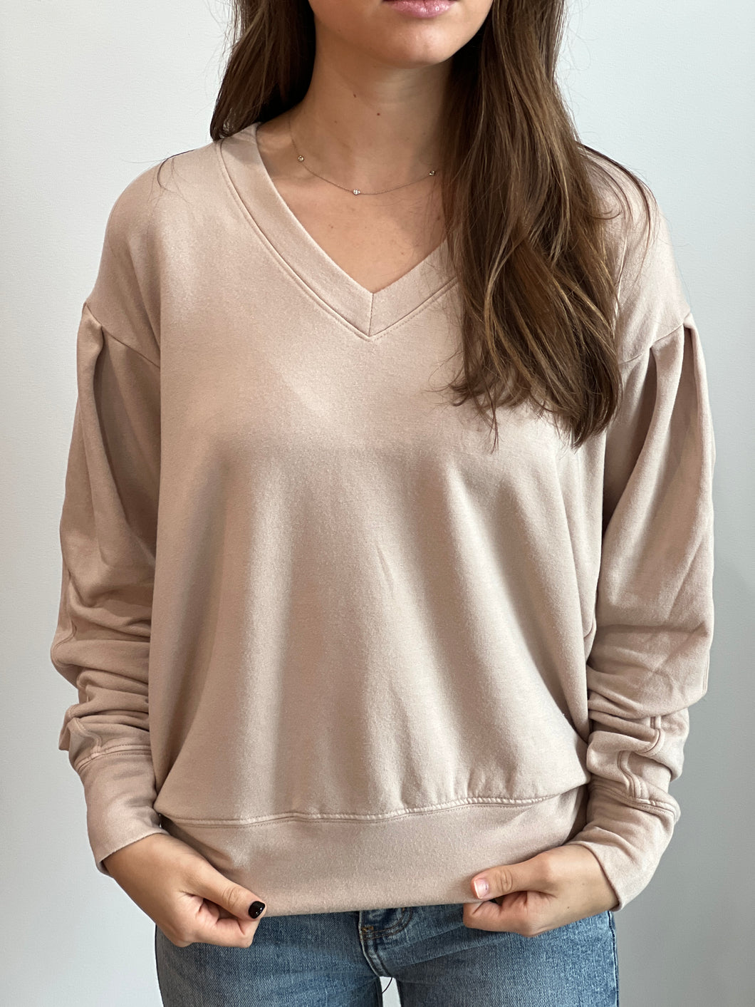 Macadamia Pleated Sweatshirt
