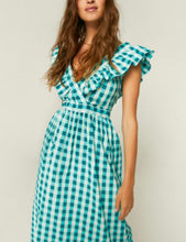 Load image into Gallery viewer, Blue Gingham Ruffle Midi Dress
