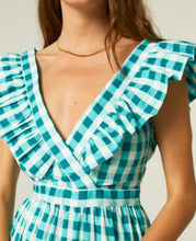 Load image into Gallery viewer, Blue Gingham Ruffle Midi Dress
