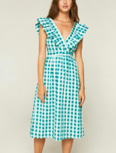 Load image into Gallery viewer, Blue Gingham Ruffle Midi Dress
