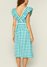 Load image into Gallery viewer, Blue Gingham Ruffle Midi Dress
