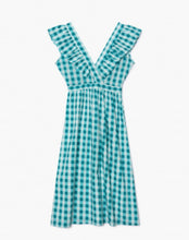 Load image into Gallery viewer, Blue Gingham Ruffle Midi Dress
