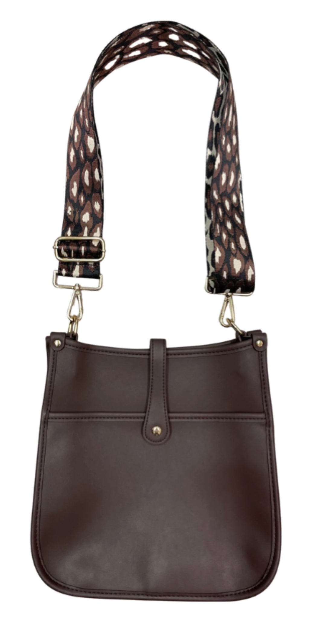 Large Chocolate Messenger w/Leopard Print Strap