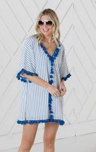Load image into Gallery viewer, Navy/White Stripe Short Caftan
