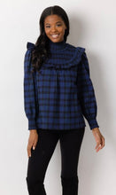 Load image into Gallery viewer, Ruffle Neck Top in Blackwatch Plaid

