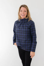 Load image into Gallery viewer, LS Cowl Neck Top in Black Watch Plaid
