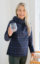 Load image into Gallery viewer, LS Cowl Neck Top in Black Watch Plaid
