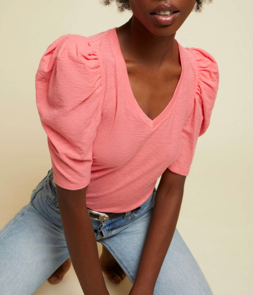 Jillian V Neck Tee in Strawberry Shake