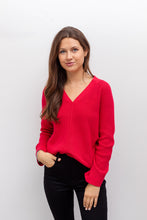 Load image into Gallery viewer, Red Waffle V Neck Top
