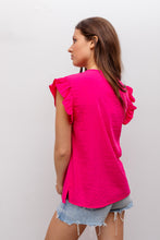 Load image into Gallery viewer, Fuchsia Gathered Flutter Sleeve Top
