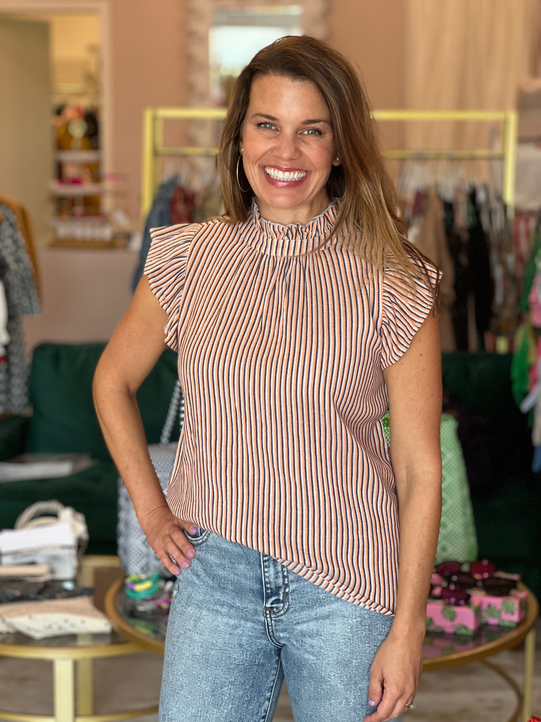 Stripe Flutter Sleeve Top