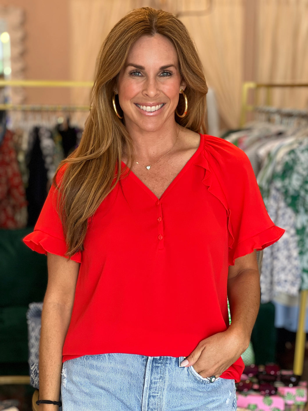 Ruffle Around Top in Red