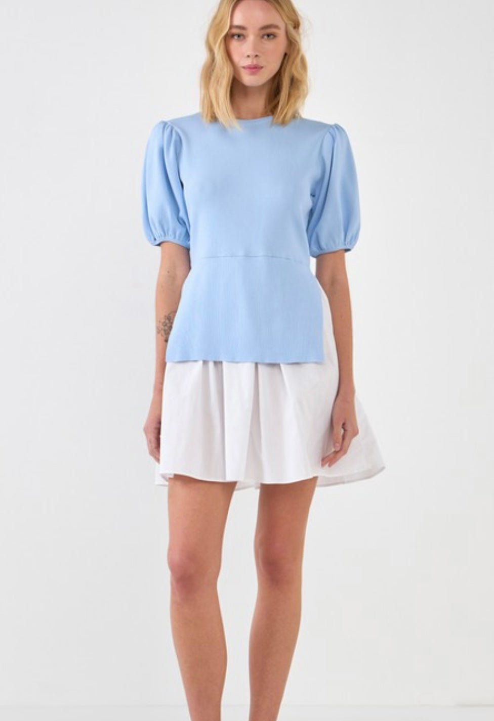 Blue Cotton Sweater Combo Dress