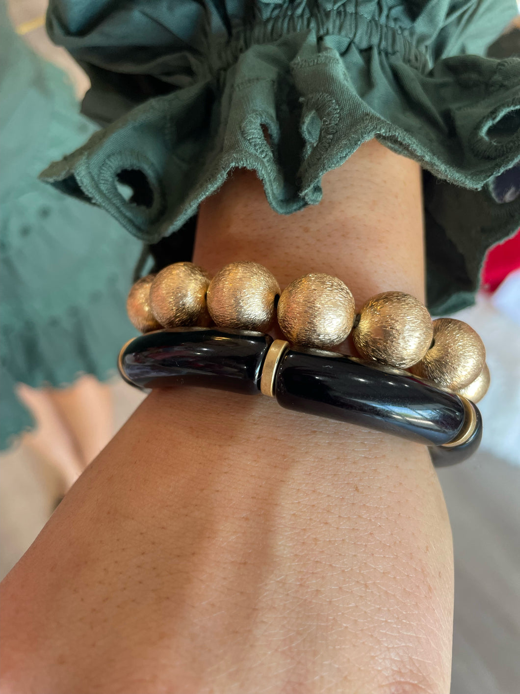 Black/gold ball bracelet set