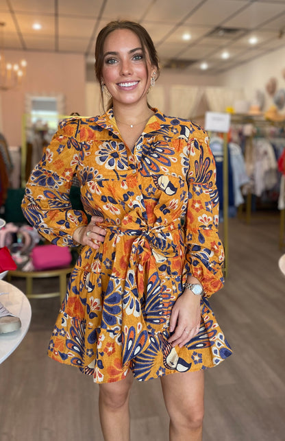 Pineapple Flowers Yellow Mini Dress