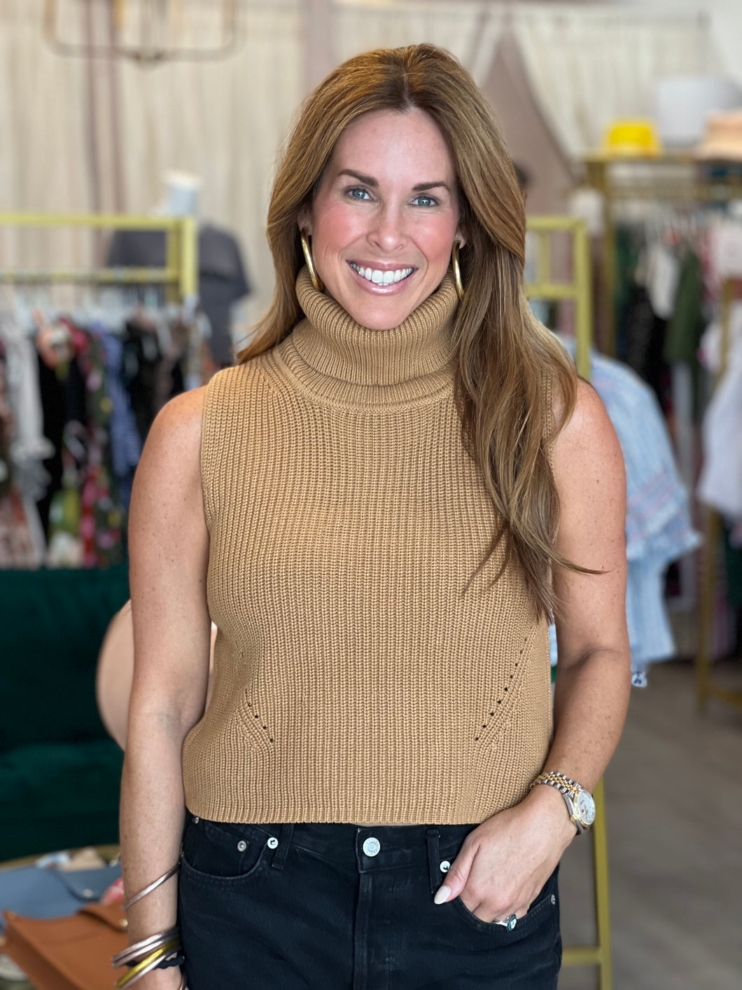 Mozart High Neck Sweater in Camel