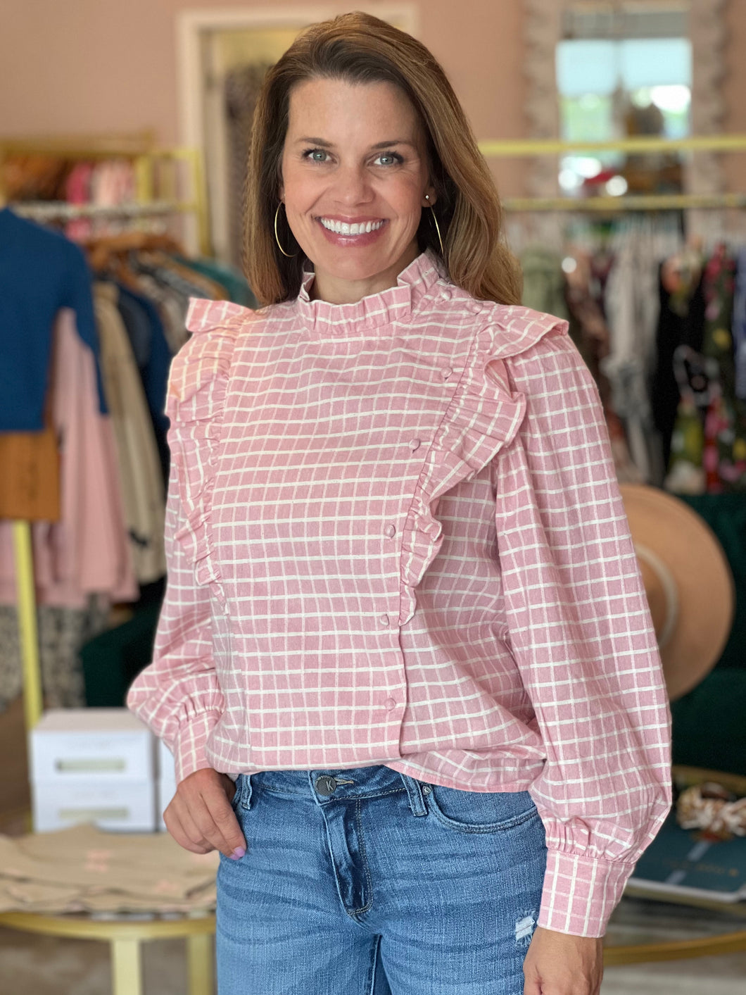 Janet Blouse in Pink Check