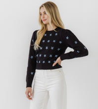 Load image into Gallery viewer, Navy Floral Embroidery Sweater
