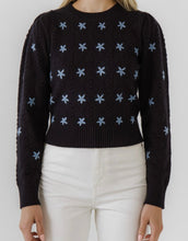 Load image into Gallery viewer, Navy Floral Embroidery Sweater
