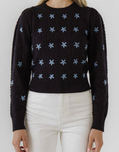 Load image into Gallery viewer, Navy Floral Embroidery Sweater
