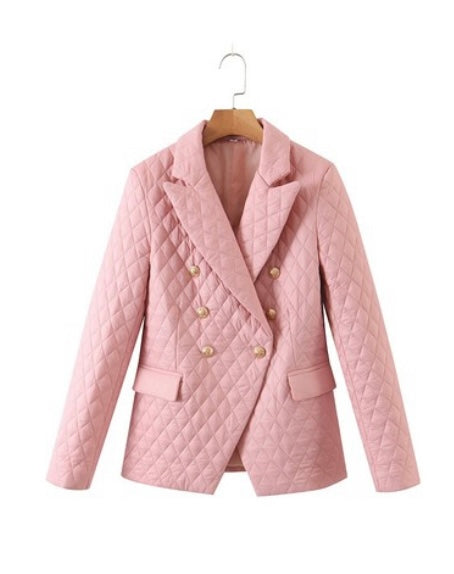 Pink Double Breasted Quilted Blazer