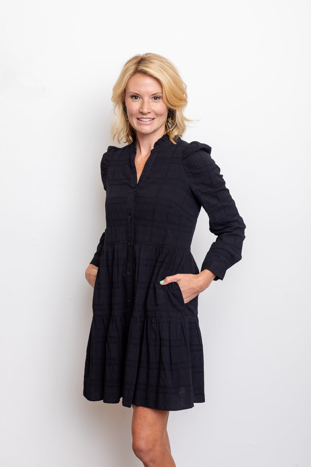 Black Button Front Tiered Dress