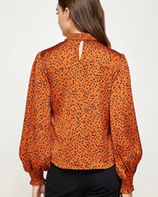 Load image into Gallery viewer, Tan w/Black Dot Smocked Neck Blouse
