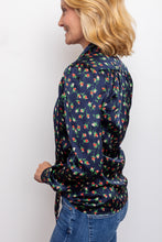Load image into Gallery viewer, Navy Floral L/S Blouse w/Tie
