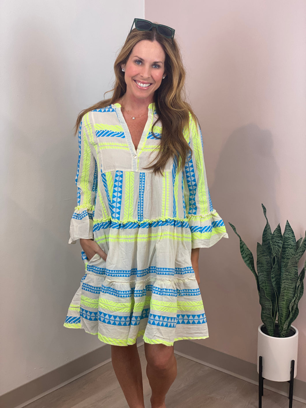 Tori Dress in Blue/Yellow