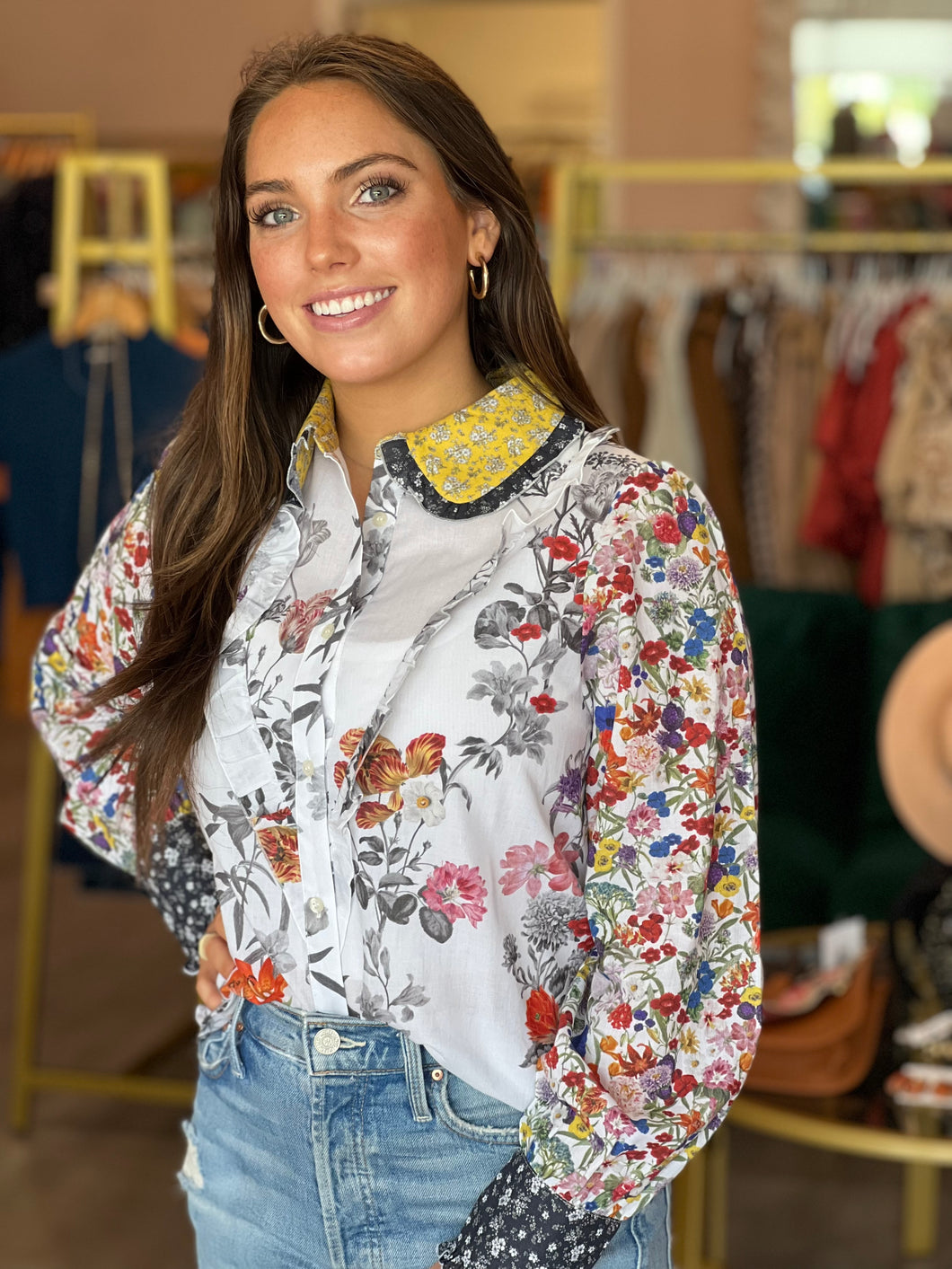 Janey Top in White Floral