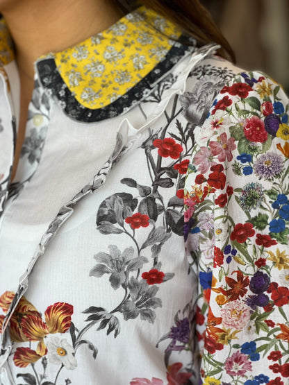 Janey Top in White Floral