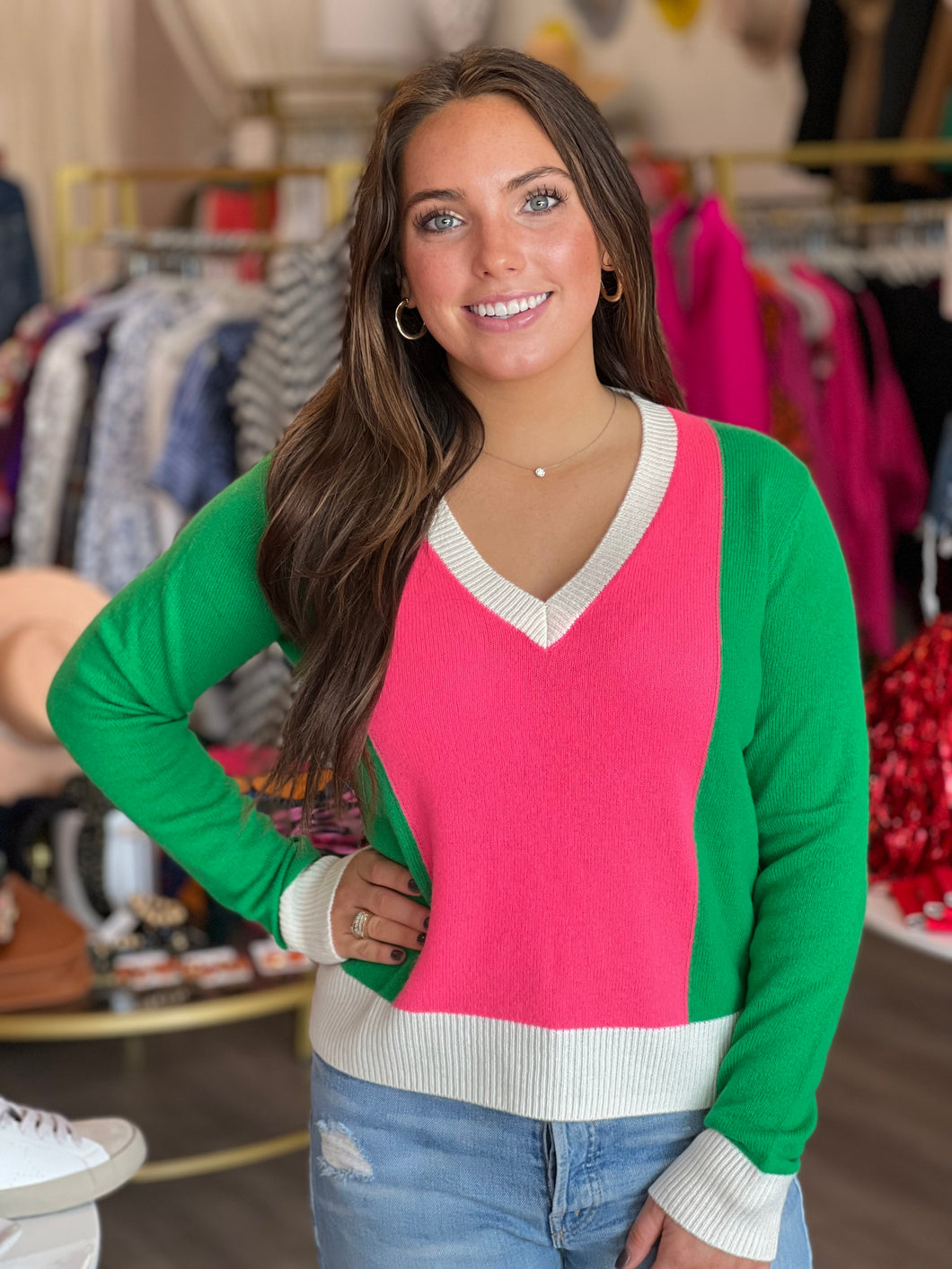 Amy Sweater in Pink/Kelly