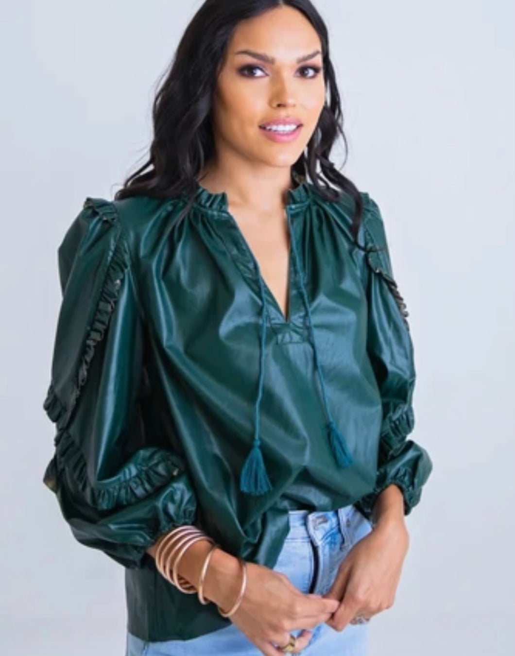 Emerald Green Faux Leather Top
