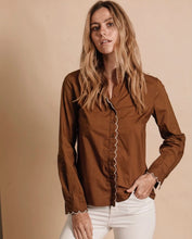 Load image into Gallery viewer, The Scalloped Embroidery Shirt in Tan
