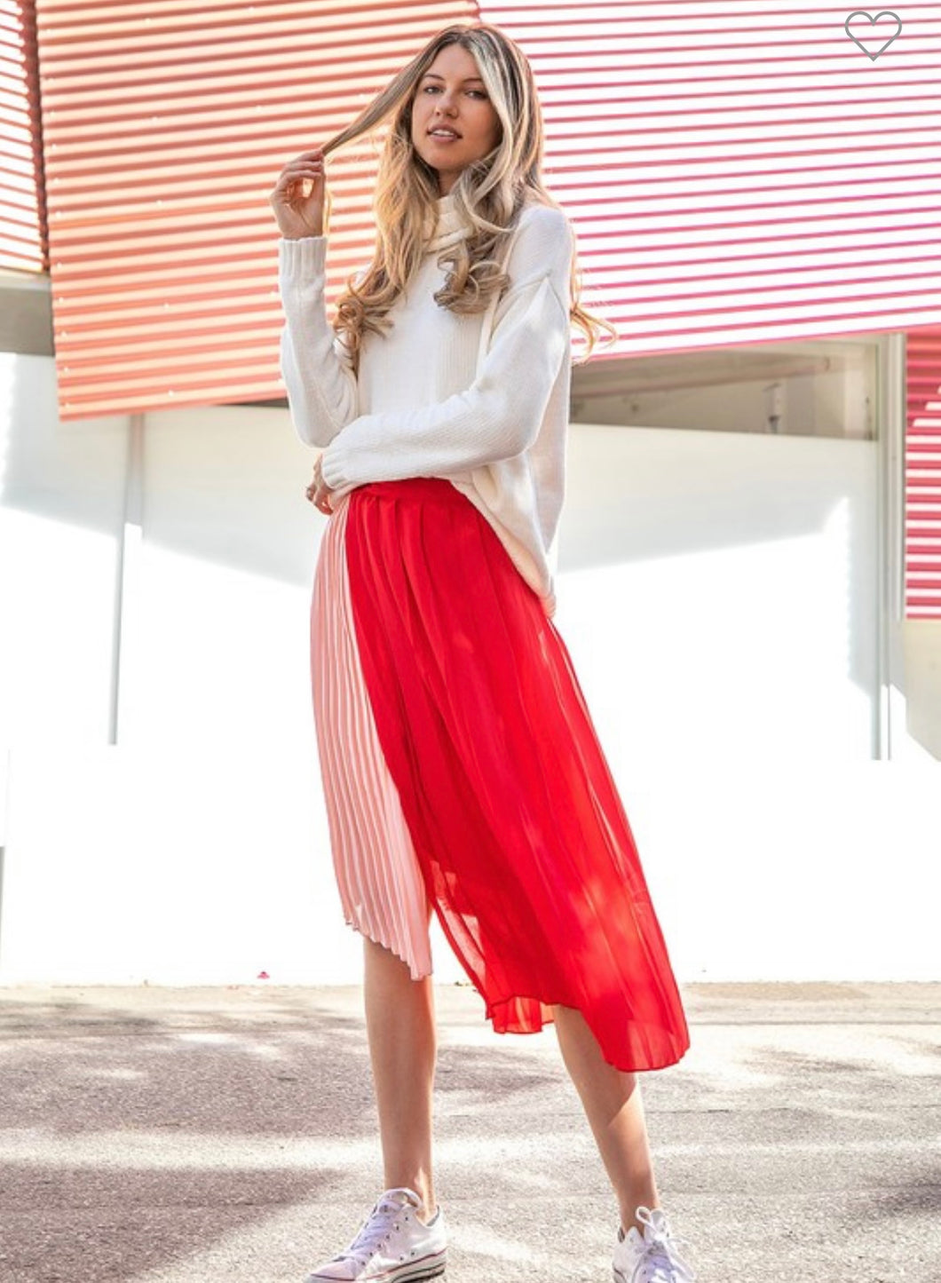 Red/Blush Pleat Detail Skirt