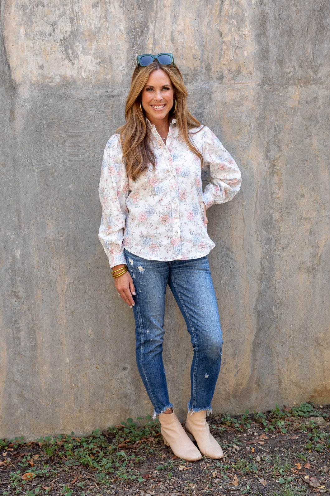 Balloon Sleeve Shirt in Sand Floral