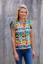 Load image into Gallery viewer, V Neck Ruffle Sleeve Blouse in Autumn Glass
